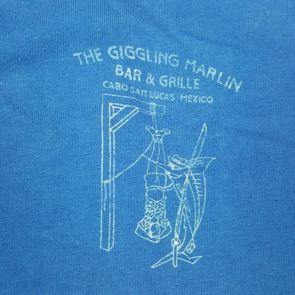SOLD Vtg 80s Giggling Marlin T-Shirt L Blue Double